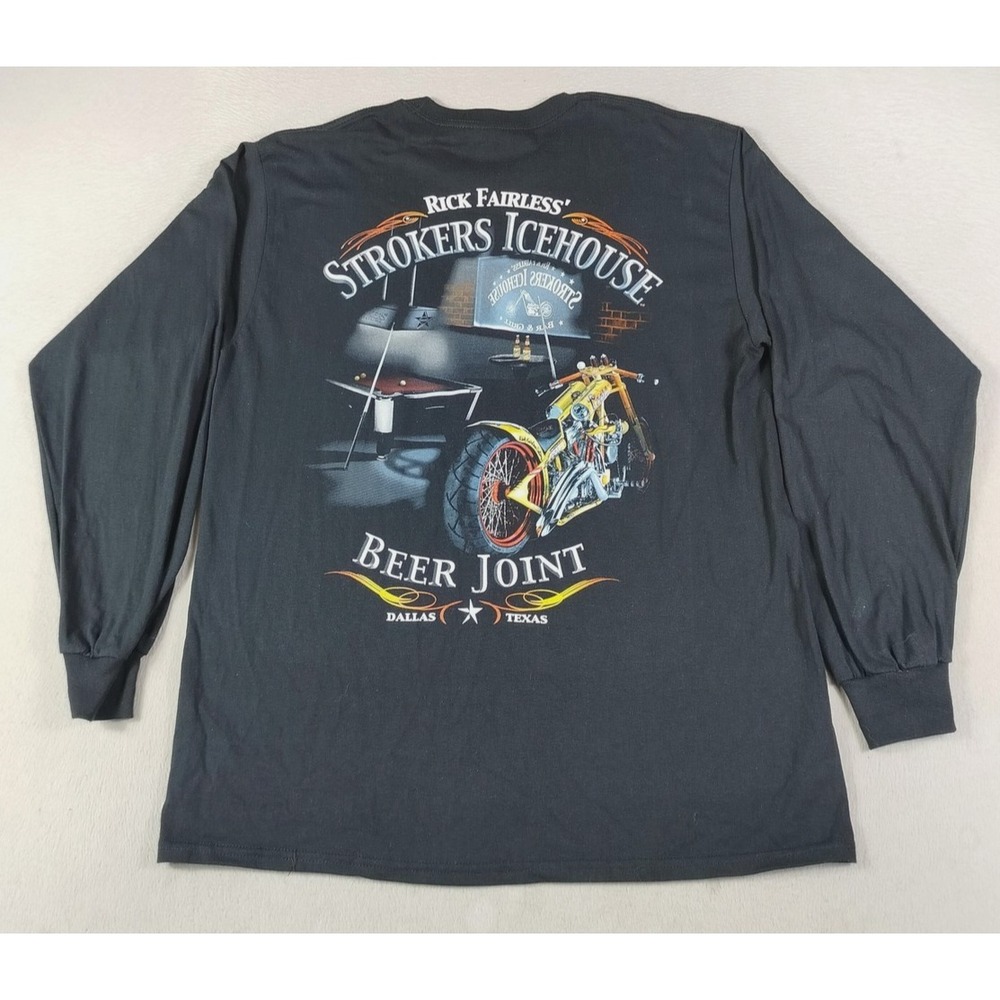 Rick Fairless Strokers Icehouse Shirt Mens Large Black Bikercore Beer Joint